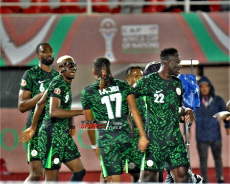 EXCLUSIVE: Super Eagles World Cup Miss Haunted Their AFCON 2025 Showing Vs Tanzania — Akuneto Super Eagles players celebrate during AFCON 2025 Group C match against Tanzania