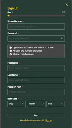 gbets registration form